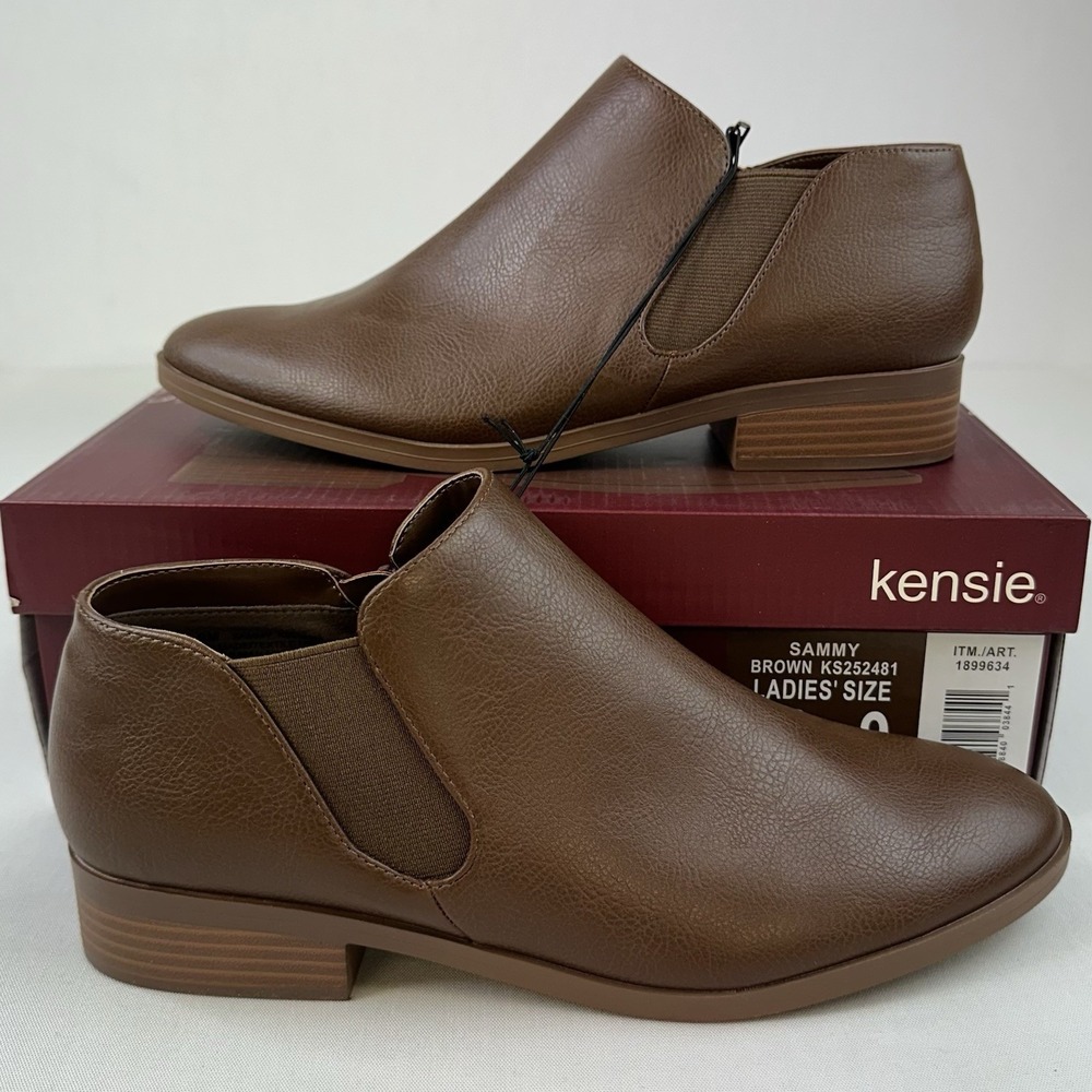 Kensie Sammy Women's Ankle Boots Easy on Stretch Comfort Brown, Size 9